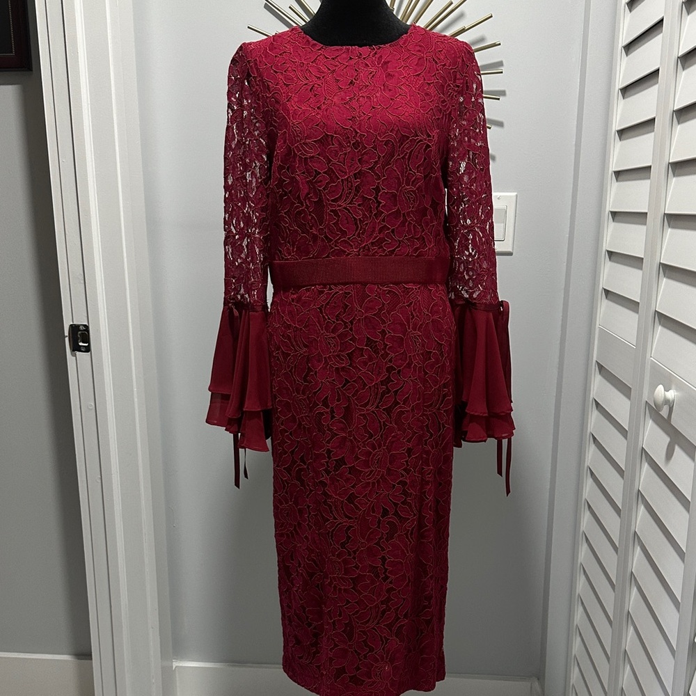 eva mendes for New York & Company Burgundy Lace Long-Sleeve Midi Dress